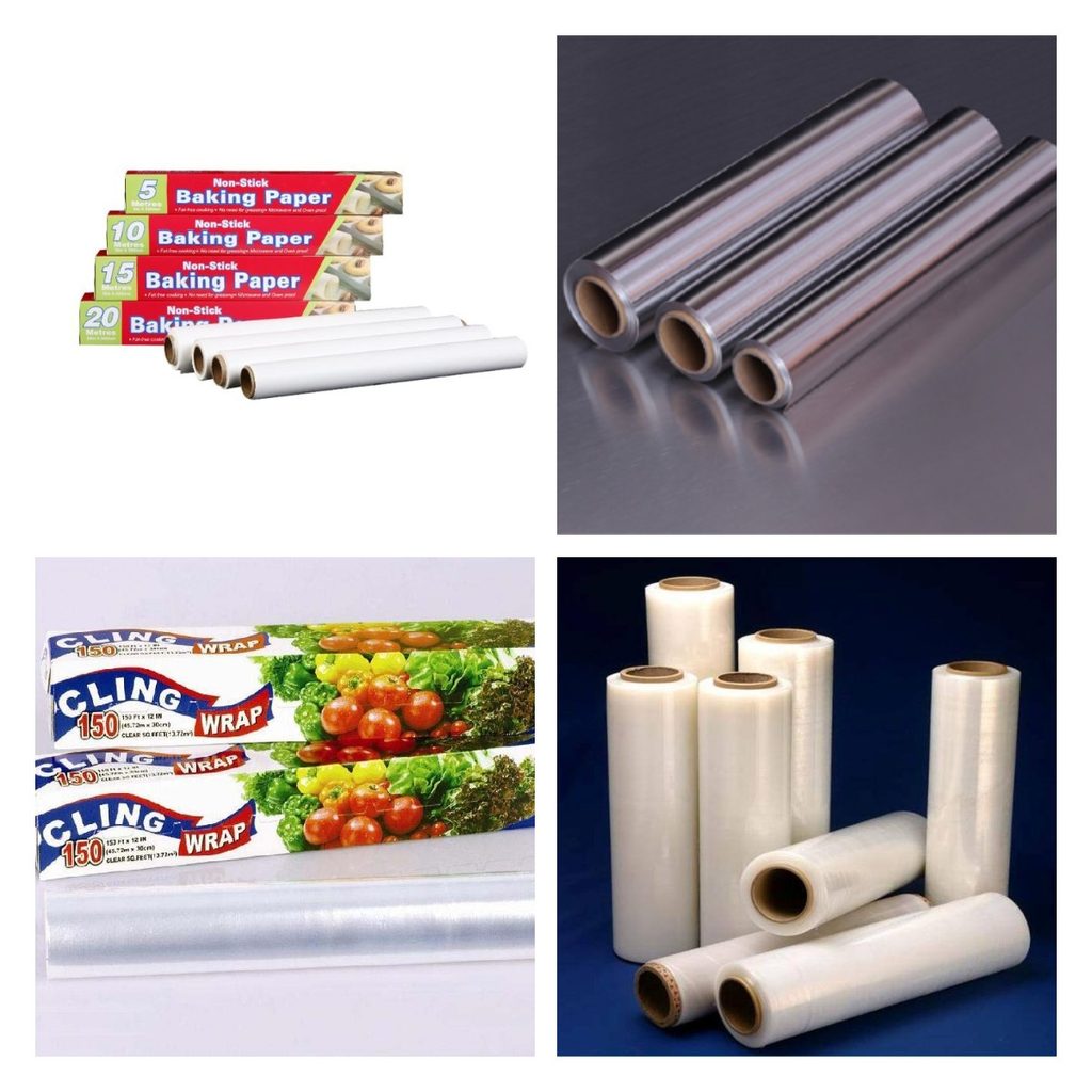 Semi auto baking paper aluminium foil cling film stretch film rewinder